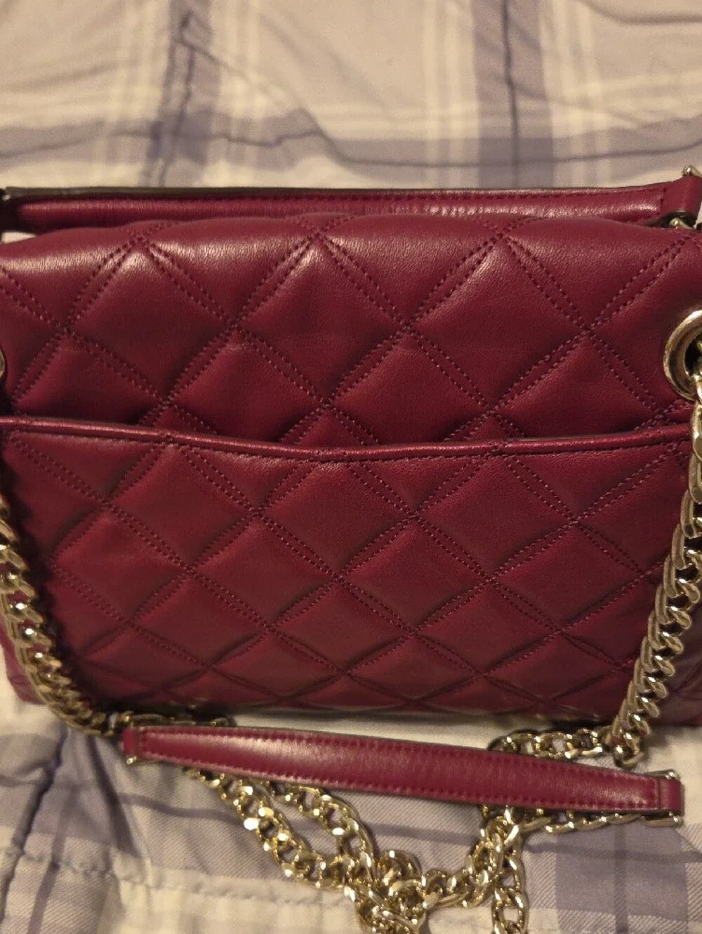 kate spade Quilted Burgundy Shoulder Bag with Gold-Tone Hardware